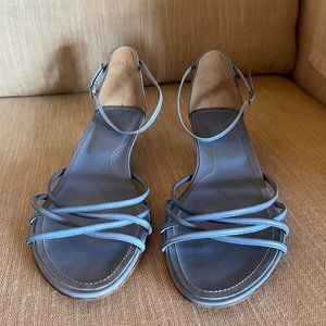 Tod's Sandal Blue Leather Ankle Strap w Kitten Heel